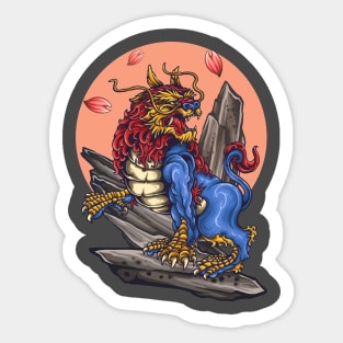 Japanese Lion Art Sticker